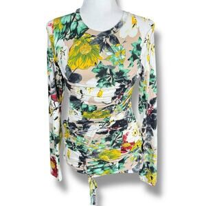 Revamped Ruched Floral Mini Dress Women’s Size M Tight Fit Long Sleeve‎ Bodycon